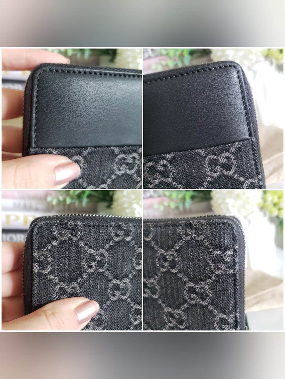 Authentic Pre-owned Gucci Petite Marmont Black Denim & Leather Zip Around Wallet - Picture 10 of 13